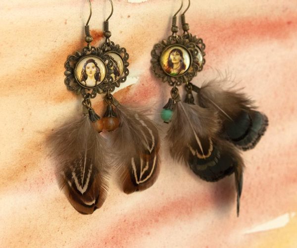 Boucles d'oreilles perle et plumes